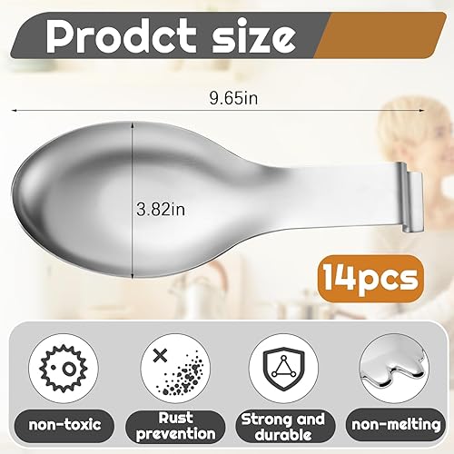 Miniatura 9 de Nuanchu 6 piezas de acero inoxidable para espátula, soporte para cucharón para estufa, soporte de espátula resistente para encimera, apto para Negro