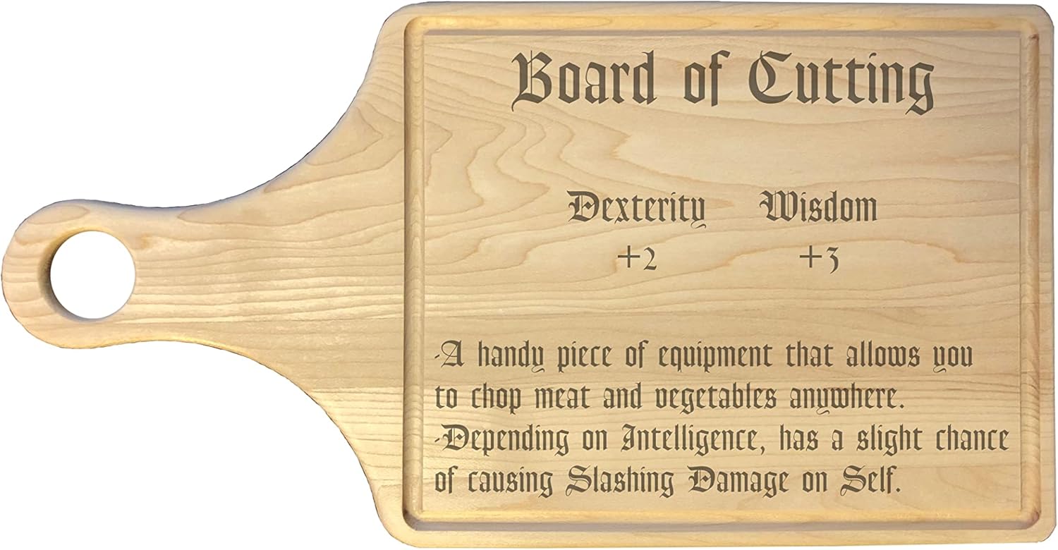 D&D Roleplaying Board of Cutting Item Description Engraved Cutting Board Paddle Shaped Dungeons Dragons Cooking Gift (Bamboo)