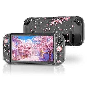 ECHZOVE Switch 2 Case for Nintendo Switch 2 - Clear Protective Cover with Dockable Slim Fit, Kawaii Cherry Blossom Cat Accessories with Screen Protector & Thumb Grips for Girls