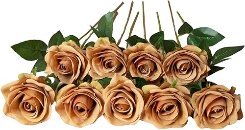 DuHouse 10 rosas artificiales de seda de imitación de flores de rosas largas para arreglo, boda, centro de mesa, fiesta, hogar, cocina, decoración