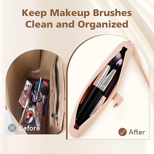 Miniatura 8 de Maliton Soporte para brochas de maquillaje de viaje, bolsa de silicona para brochas de maquillaje con correa magnética anticaídas mejorada, estuche