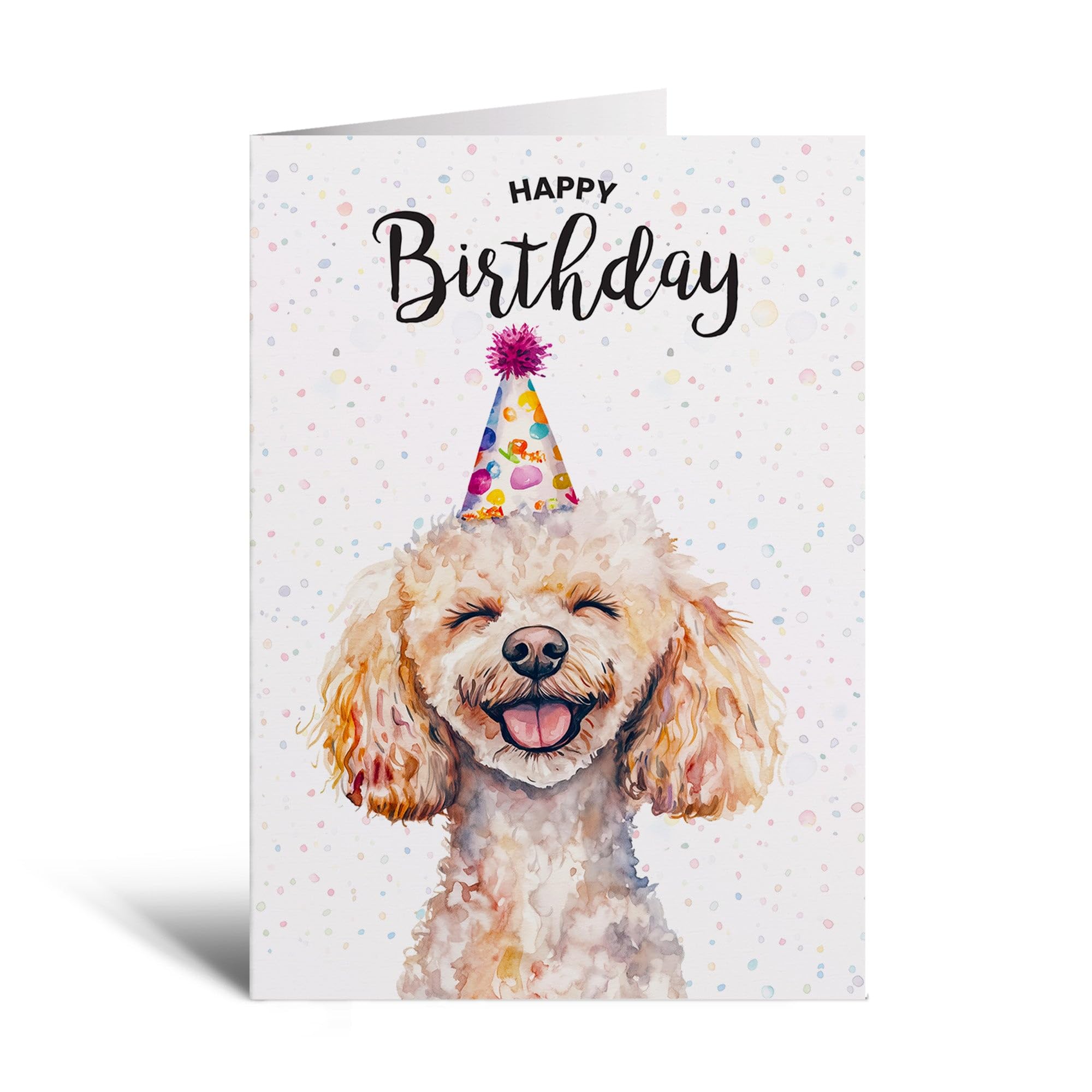 Postcard Prints - Poodle Dog Illustration Birthday Card for Him or Her - Animal Theme with Kraft Envelope - 5x7 Inch - 5 Card Pack