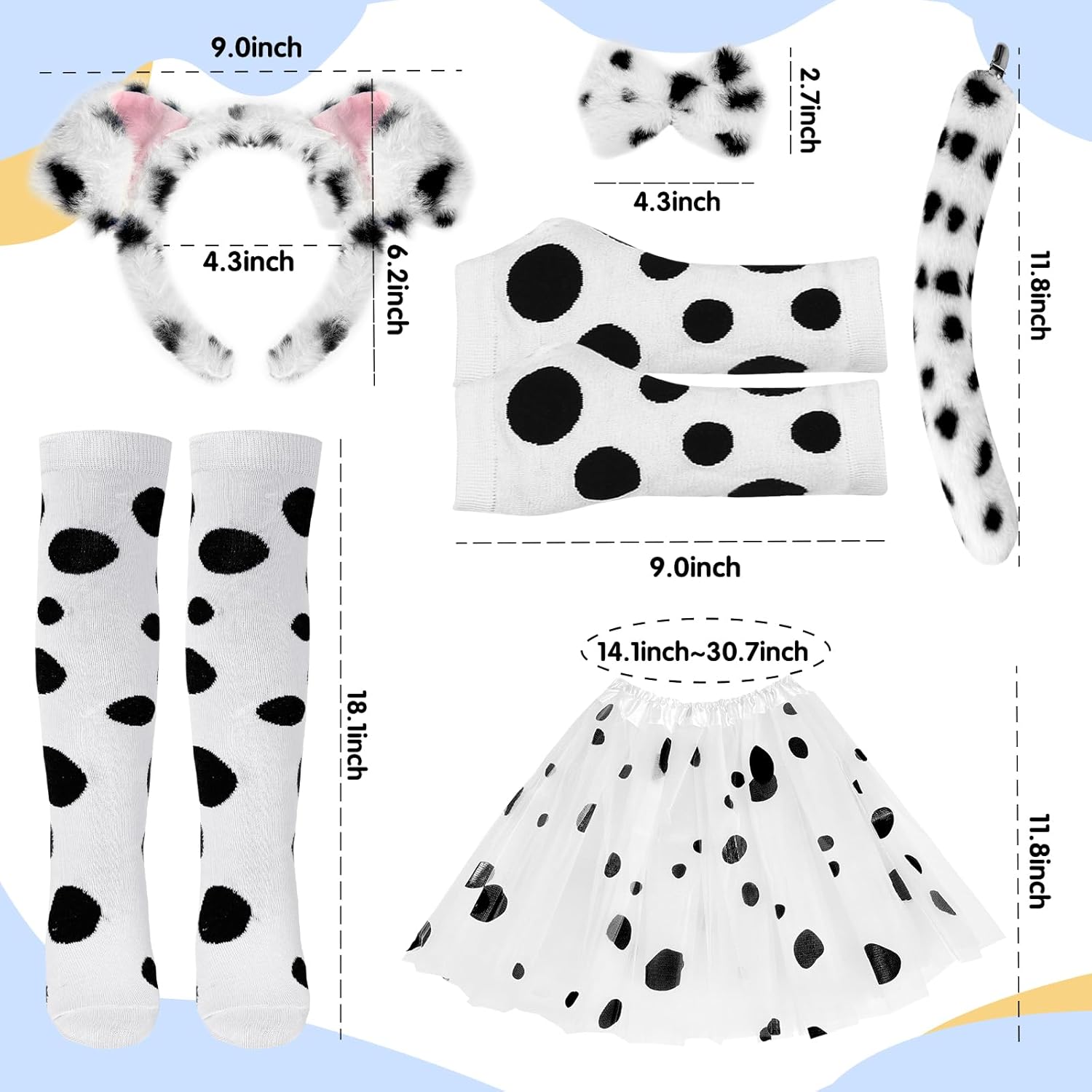 Hikkcos Halloween Dalmatian Costume Kids 100 Days of School Dalmatian Tutu Outfit Dog Headband and Tail Knee Socks Party Cosplay Accessories - Image 2