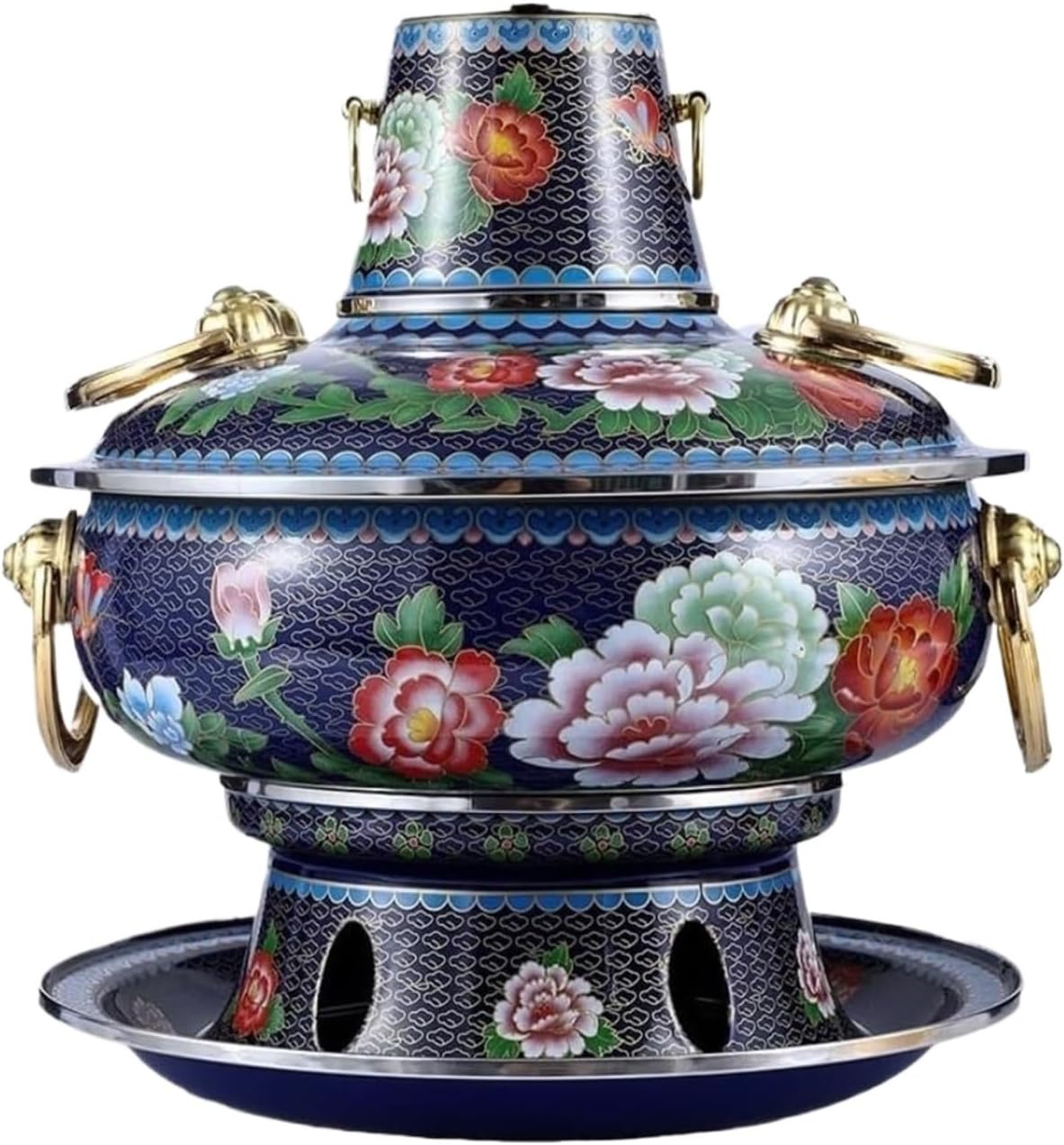 Olla de cobre QUQUQ para fondue china, 36 cm, color azul
