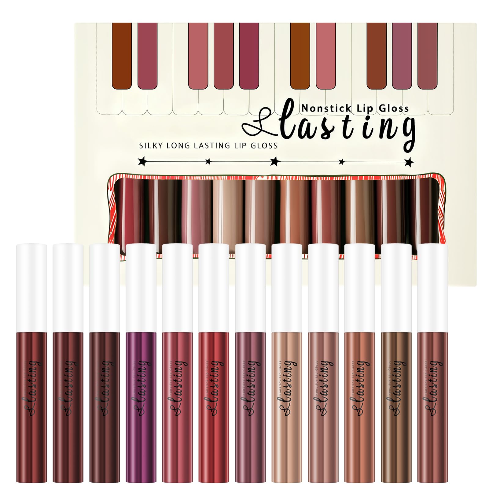 Zestaw trwałych pomadek, 12 x 2,5 g długotrwała matowa szminka, płynna szminka, szminka, wodoodporna szminka, Lip Glaze do makijażu ust dla kobiet walentynki urodziny