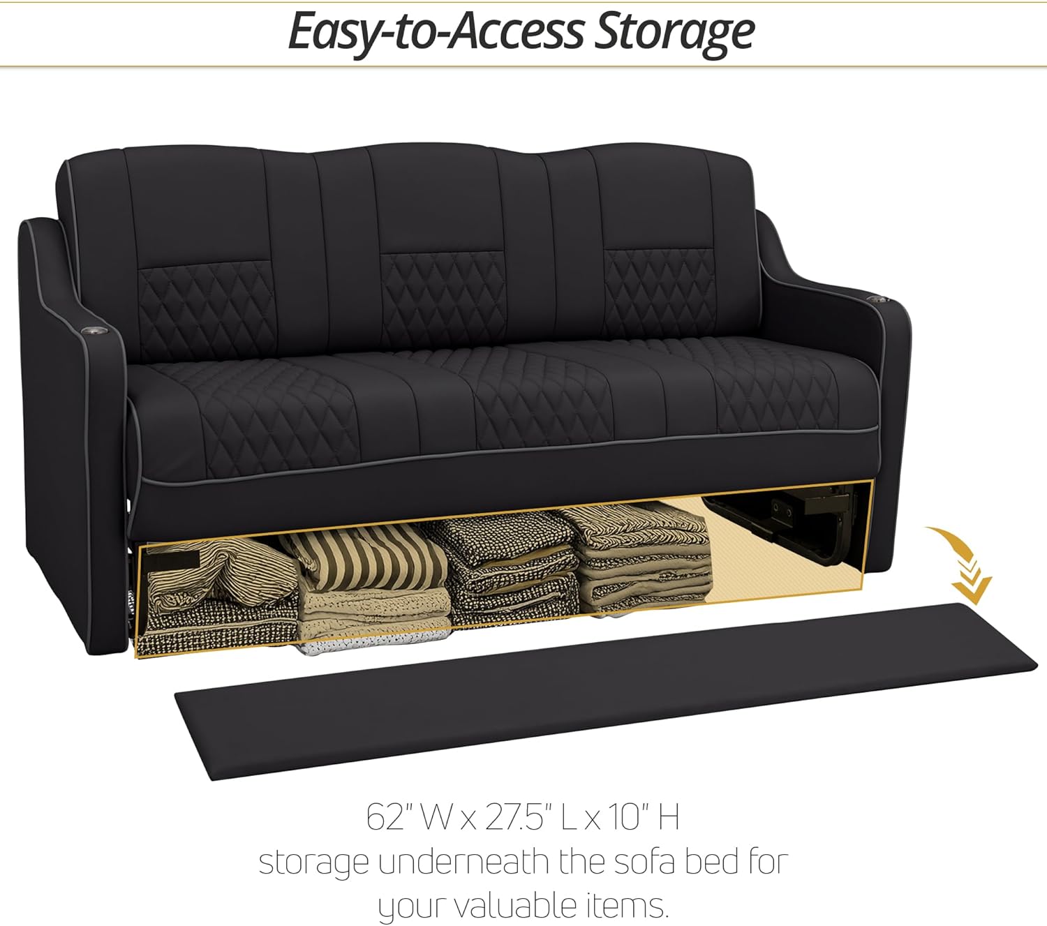 Gravitas DX RV Sofa Bed, 72" Wide, Ultimate Leather, Black and Charcoal