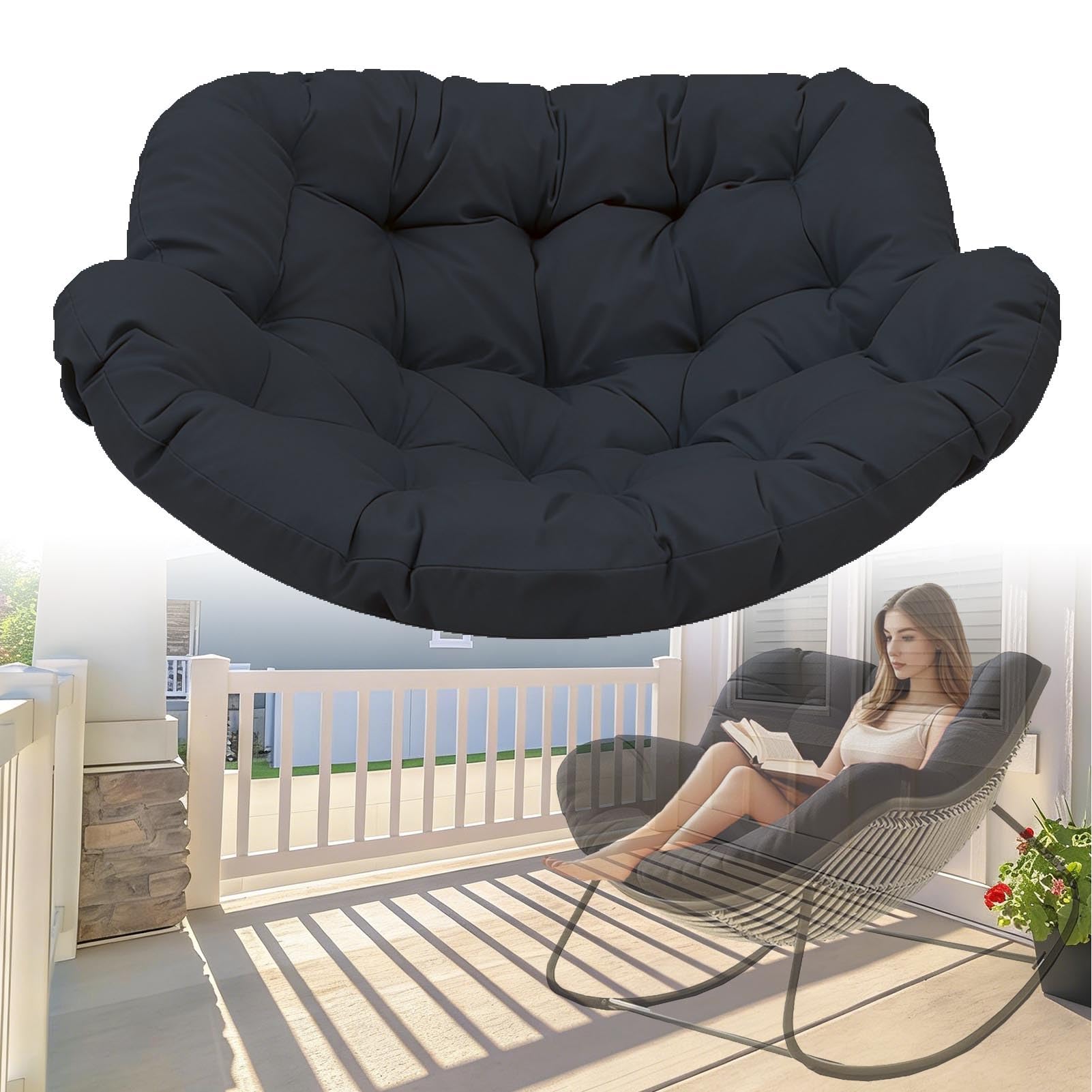 DLLDLGG Indoor Outdoor Papasan Rocking Chair Cushion, Oversized Rattan Royal Rocking Chair Cushion, Thicken Egg Chair Cushion for Garden Lawn Balcony (Only Cushion)(Black)