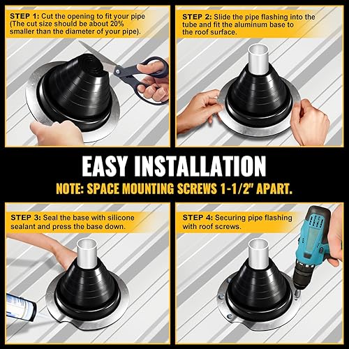 Miniatura 8 de VIVIDA #3 - Bota de metal para tubería de techo, funda de ventilación intermitente de tubo EPDM, funda de tubo flexible para tubería de diámetro