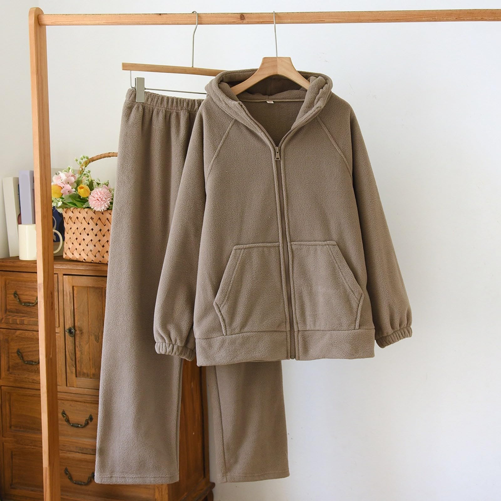 Conjunto de Pijama Térmico Invierno Dos Piezas Forro Polar Grueso Pantalón y Camiseta Cómodo