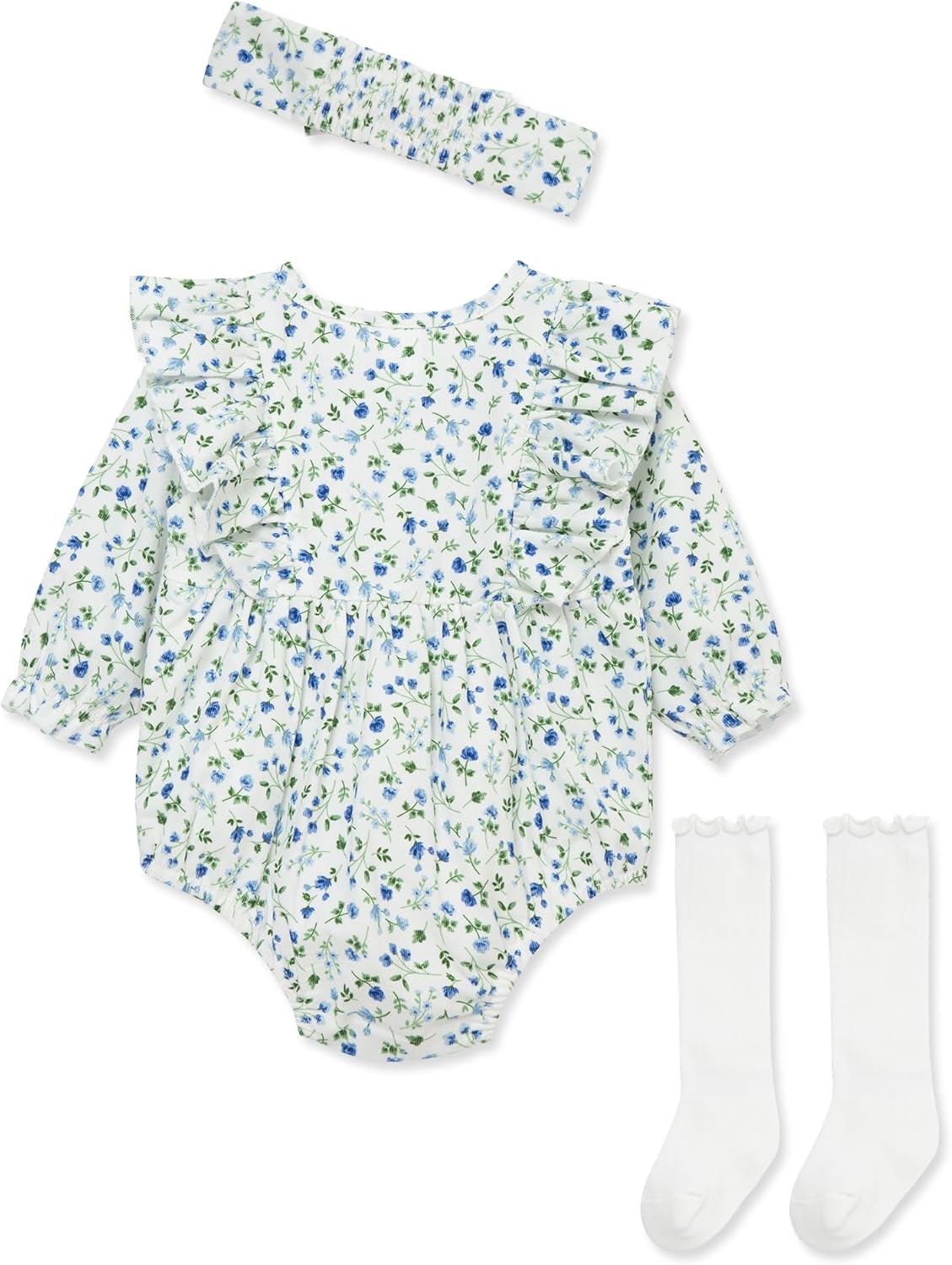 Little Me Clothes for Baby Girls' Woven Bubble Romper, Matching Headband, and Socks Set, 3 Months to 12 Months - Image 2