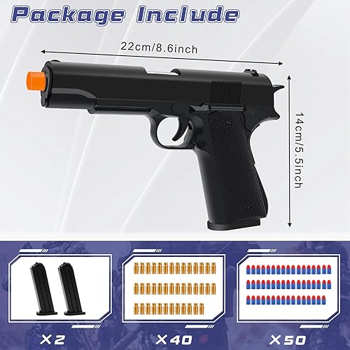 Miniatura 10 de EagleGrove Pistola de juguete de bala suave para niños con 50 balas de espuma, juguete de expulsión de conchas, pistolas de espuma - Modelo