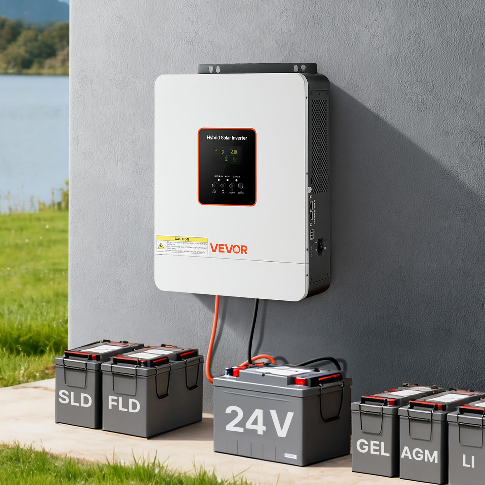 VEVOR Inverter Solare Ibrido Off-grid 3000 W 24 V CC a 230 V CA, Inverter e Caricabatteria Onda Sinusoidale Pura, Regolatore Solare MPPT da 80 A Integrato, Compatibile con Batteria al Litio al Piombo