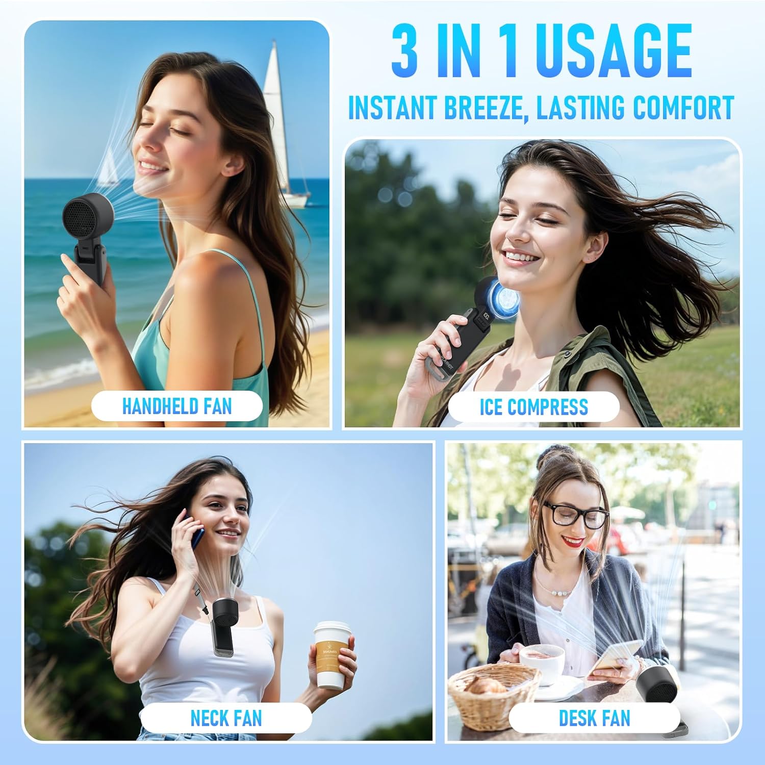 Portable Handheld Turbo Fan with Ice Cooling, Rechargeable Personal Fan, Up tp 12Hrs Cooling, 5 Speed 25550RPM Powerful Portable Fan for Travel, Outdoor, Camping, Hiking (Black) - Image 6