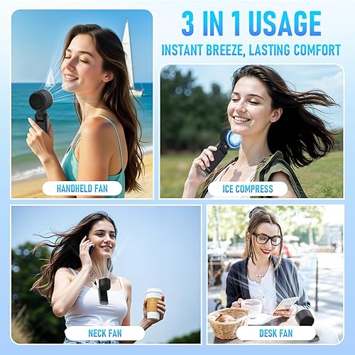Miniatura 6 de Ventilador turbo portátil de mano con refrigeración por hielo, ventilador personal recargable, hasta 12 horas de refrigeración, 5 velocidades 25550