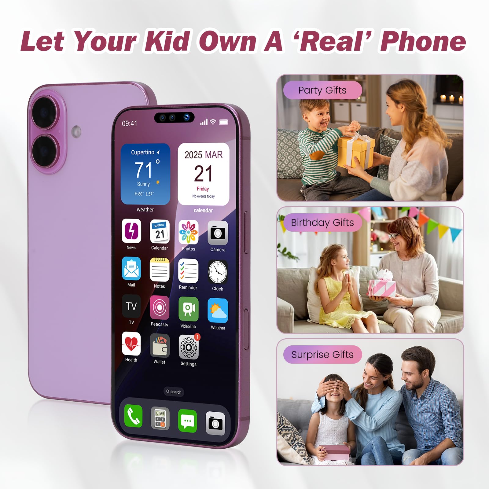 Affichage de faux jouets téléphone portable modèle métallique non fonctionnel réplique 1:1 téléphone pour téléphone 16 faux jouets téléphone portable, écran couleur rose 16