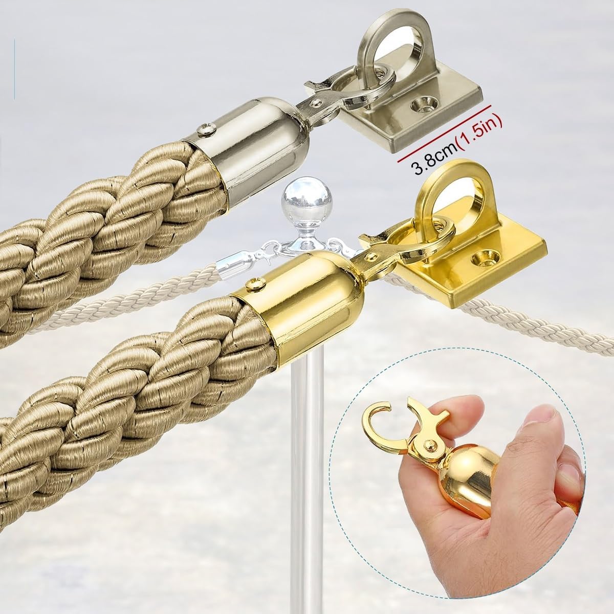 Twisted Post Ropes,Hanging Barriers Rope with 2 Pack Wall Hooks Kits,Stanchion Post Queue Hanging Rope for Queue Divider Crowd Control Stanchion Rope(Purple a 1.5m/5ft/59in)