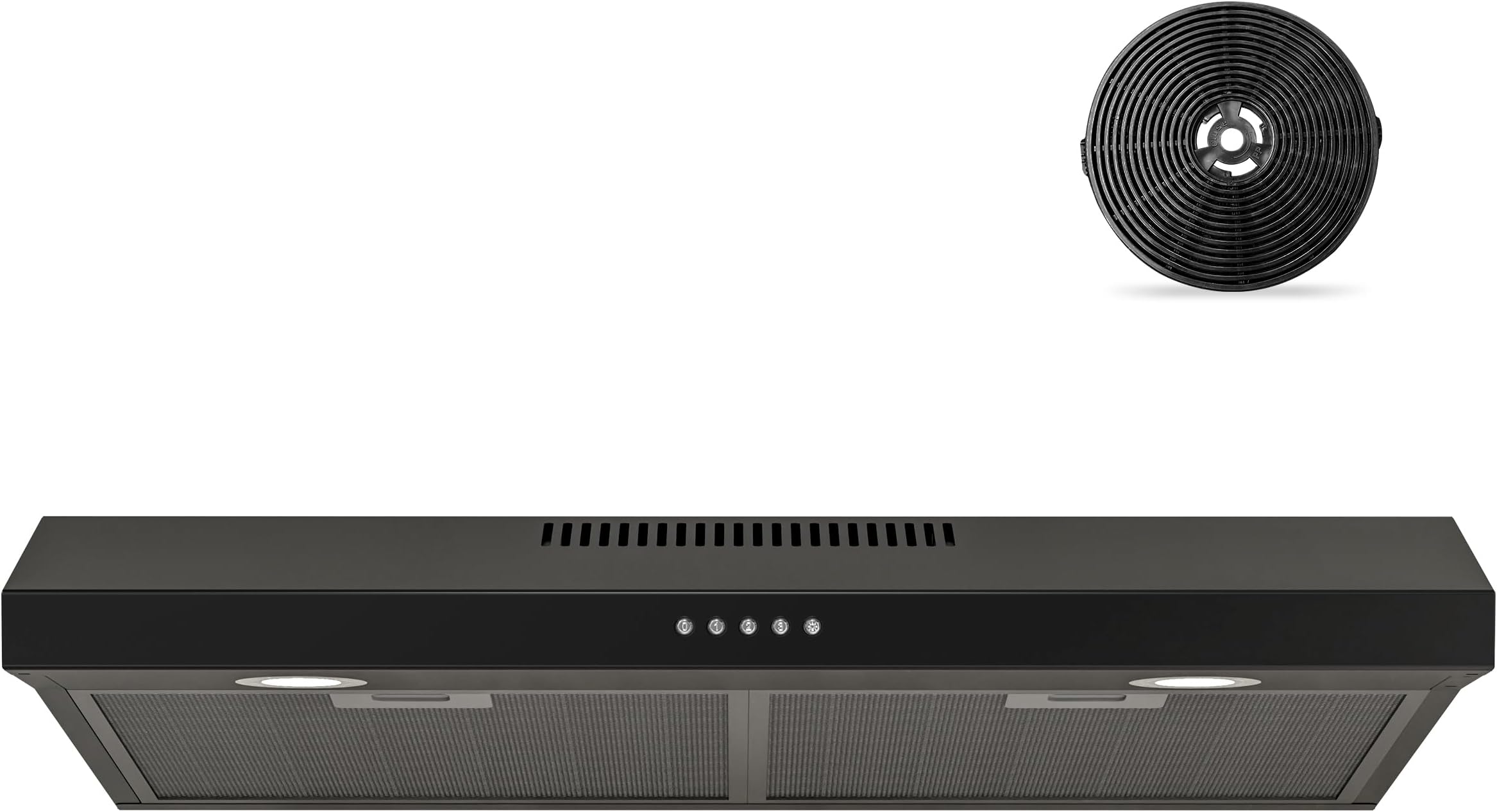 FIREGAS Black Range Hood 30 Inch Under Cabinet, Ducted/Ductless Convertible Kitchen Hood, 300 CFM, 3 Speed Exhaust Fan, Brushless DC Motor, Stove Hood Vents for Kitchen with LED Lights