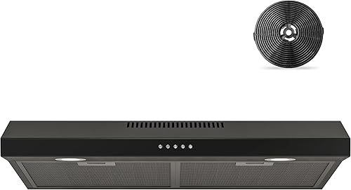 FIREGAS Campana extractora negra de 30 pulgadas debajo del gabinete, campana de cocina convertible sin conductosconductos, 300 CFM, extractor de 3