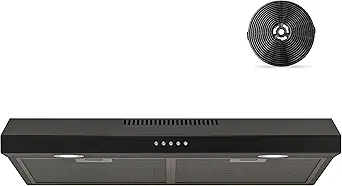 FIREGAS Black Range Hood 30 Inch Under Cabinet, Ducted/Ductless Convertible Kitchen Hood, 300 CFM, 3 Speed Exhaust Fan, Brushless DC Motor, Stove Hood Vents for Kitchen with LED Lights