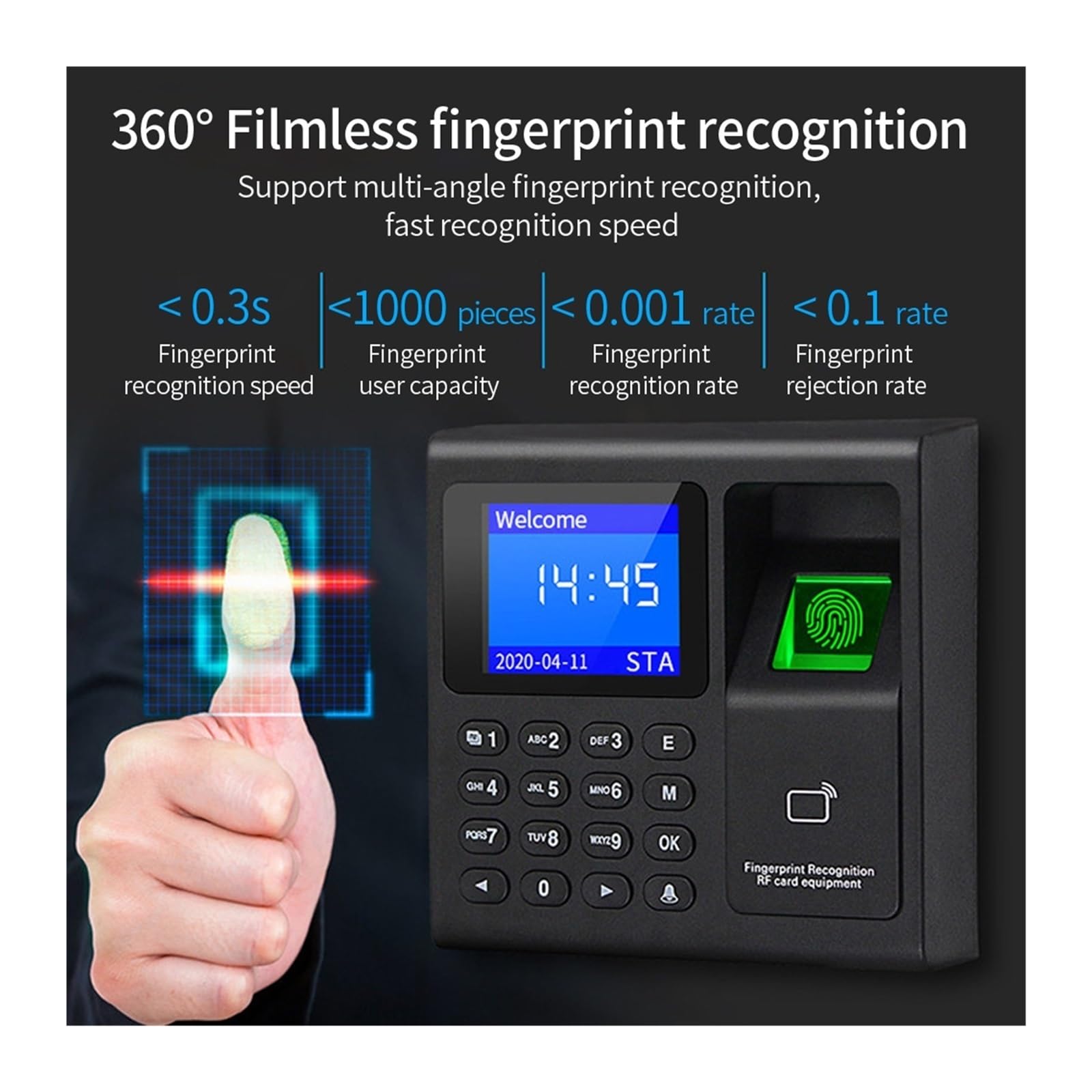 Orologio marcatempo, 1000 utenti scanner di impronte digitali biometrico RFID EM controllo accessi for ufficio fabbrica USB registratore presenze macchina