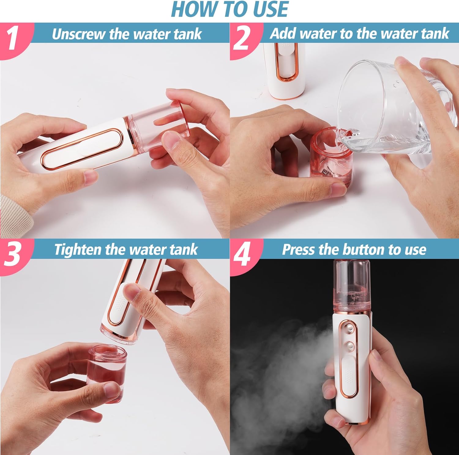 Nano Mister for Eyelash Extensions, Portable Facial Mist Sprayer with 2 Nozzles, 30ml Water Tank - USB Rechargeable Handheld Face Atomizer for Makeup and Skin Hydration - Pink - Image 5