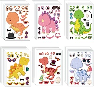Kvittra 36 Sheets Make a Dinosaur Stickers Dinosaur Party Favors Make Your Own Dinosaur Sticker Cute Make a Face Dinosaur Stickers for Kids DIY Project Dino Theme Birthday Party Favor