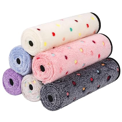 Pedgot 6 Pieces 24 x 16 Inches Pet Blankets with Dot Print Fluffy Dog Cat Throw Blankets Warm Bed Mat for Pets, Blue, Pink, Dark Grey, Beige, White, Purple