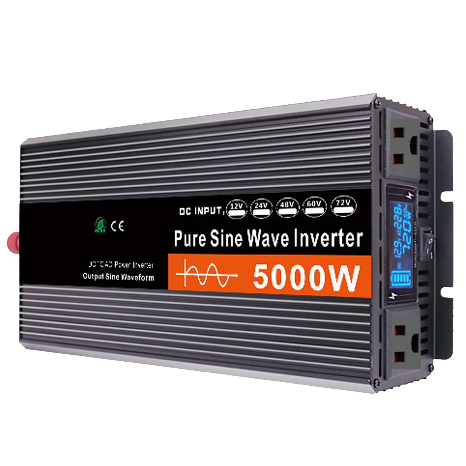 Inverter a Onda Sinusoidale Pura da 5000W, Caricabatterie, Convertitore da 12V 24V 48V 60V 72V CC a 110V 240V CA, Inverter di Potenza per Camion, Casa, Camper, Inverter Solare Fuori (Size:72V to 110V)