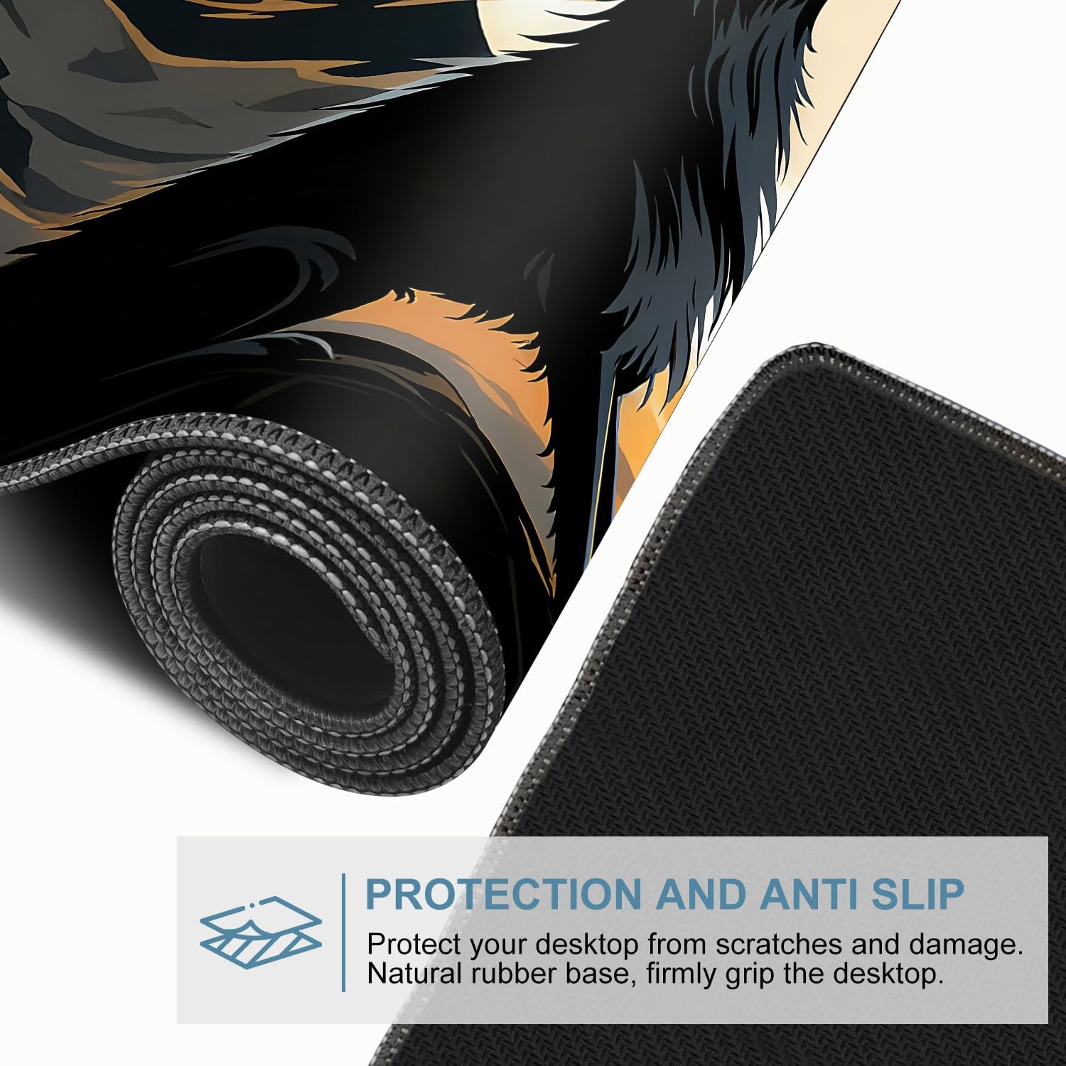 Wolf & Moon Extended Gaming Mouse Pad,35.4 x 15.7 Inch Large Mousepad with Stitched Edges,Water-Resistant Desk Mat with Non-Slip Rubber Base for Gaming,Office,Home Office