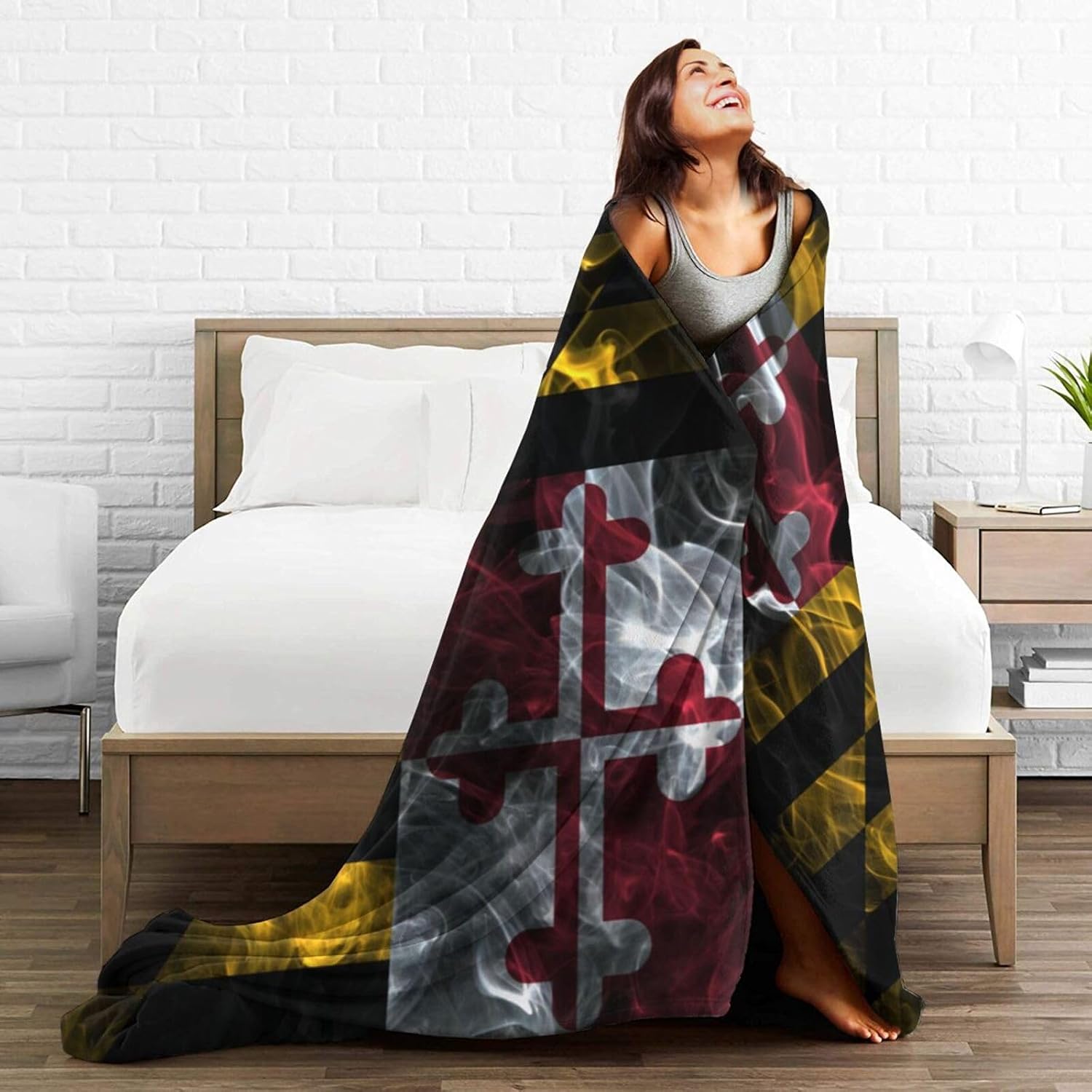 Smoke Flag of Maryland Throw Blanket for Couch Bed Sofa Soft and Comfortable Blankets 80"x60" Anti-Pilling Flannel Blanket
