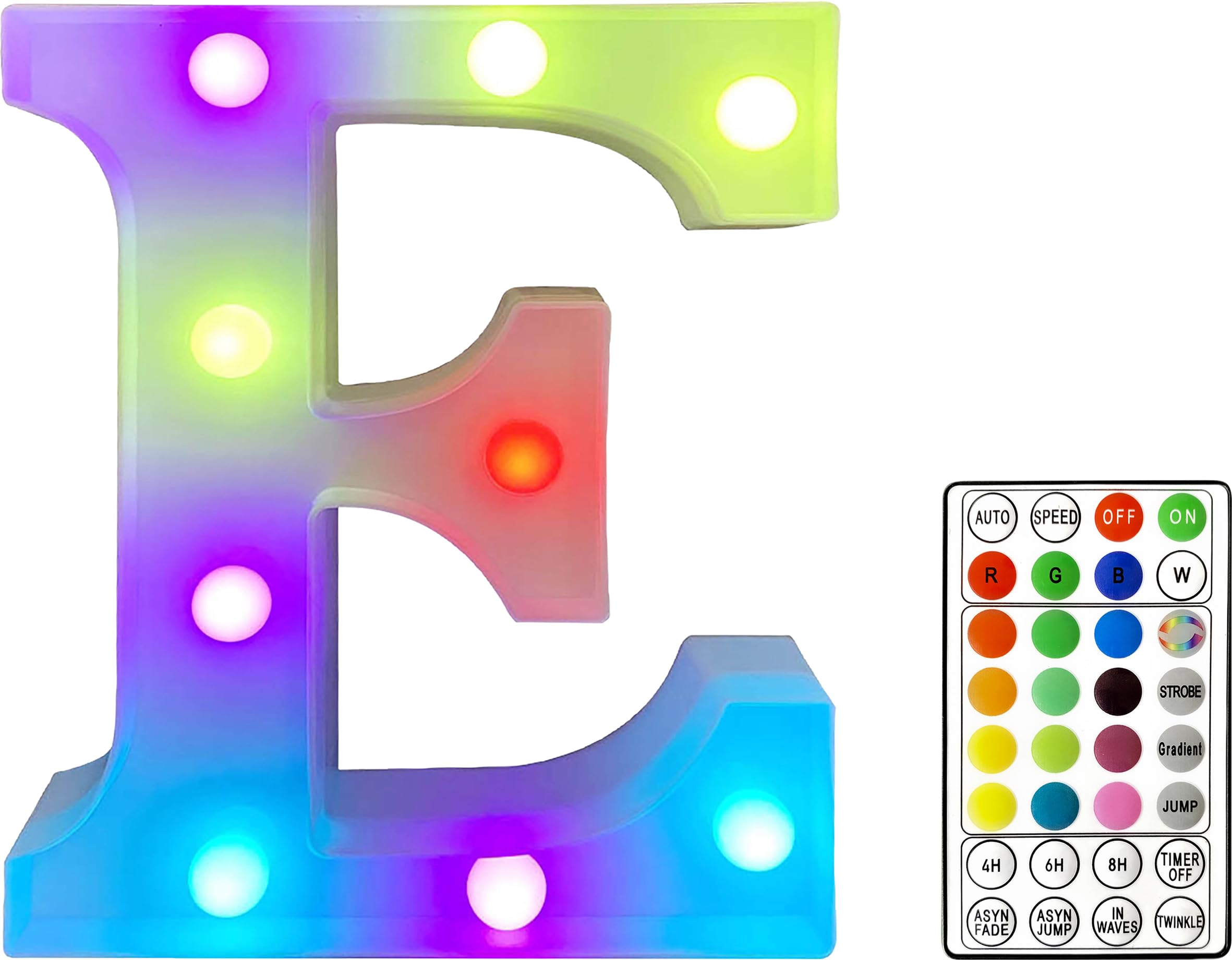 St Helens Home and Garden RGB Colourful Light Up Letter Sign with Remote Control Battery Operated for Parties, Weddings, Celebrations, Bedrooms, Battery Operated. Letter E