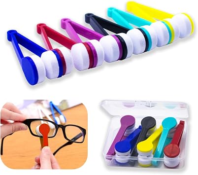 6-Pack Mini Microfiber Eyeglass & Sunglasses Cleaner Tool - Multi-Color, Tweezer Design, Eco-Friendly ABS, Portable with Hanging Hole, Perfect for Eyeglasses, Reading Glasses, and Sunglasses.