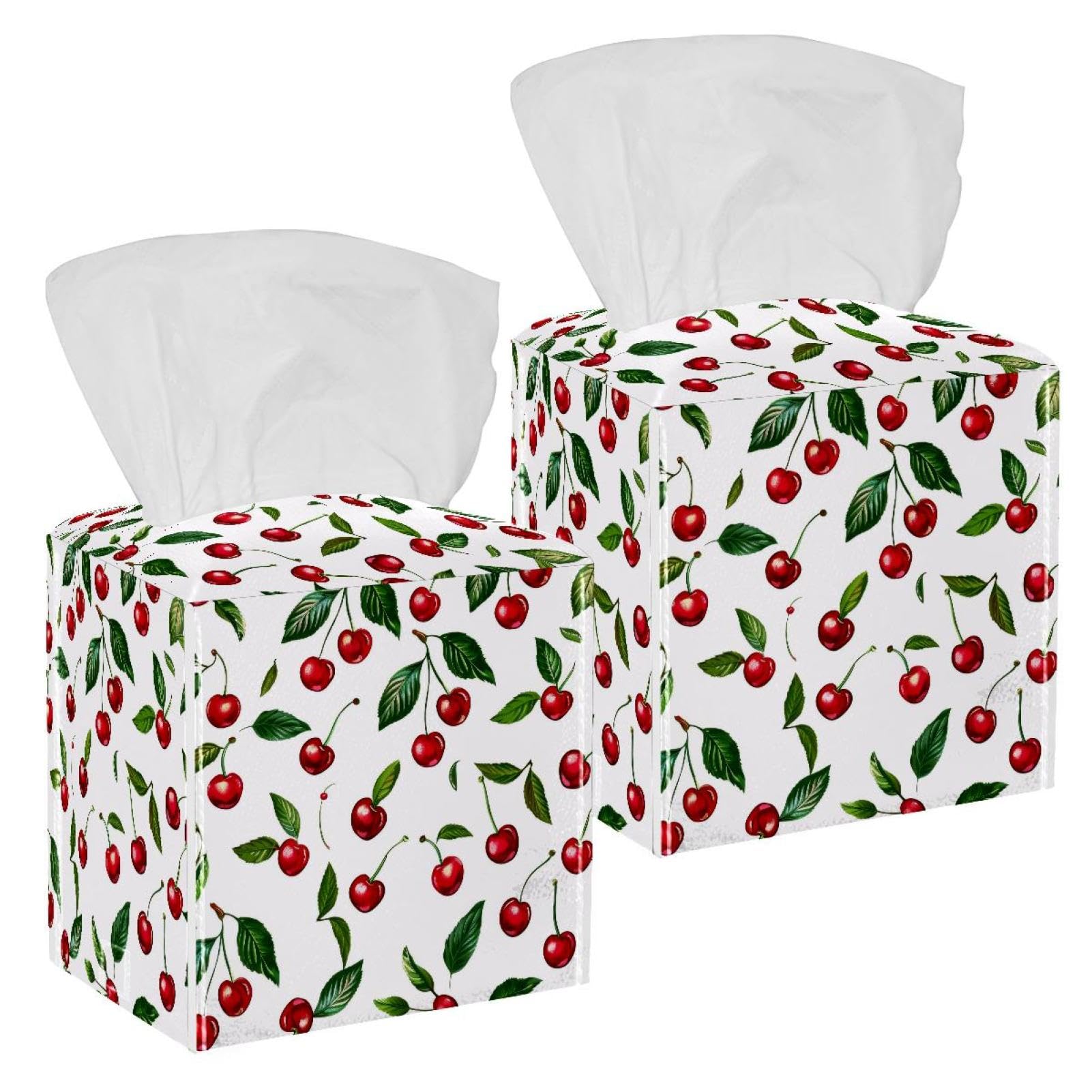 Artistic Leaves Tissue Box Cover, 2 Pack PU Leather Square Facial Tissue Dispenser Box holder for Home Office Car