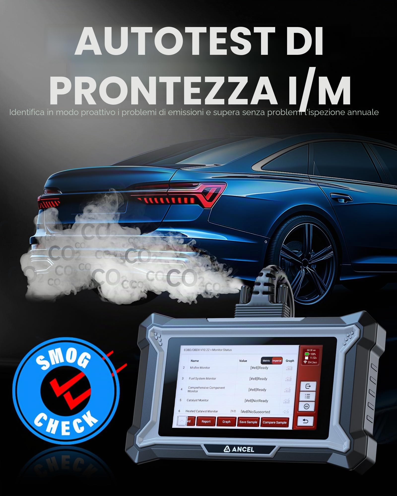 ANCEL DS100 OBD2 Diagnosi Auto Multimarca, 4 Sistemi Diagnostica per Motore ABS Trasmissione SRS Airbag Aggiornamenti, AutoVIN 7 Reset per spurgo Olio ETS BMS SAS ABS Gear Learning, WIFI Aggiornamento