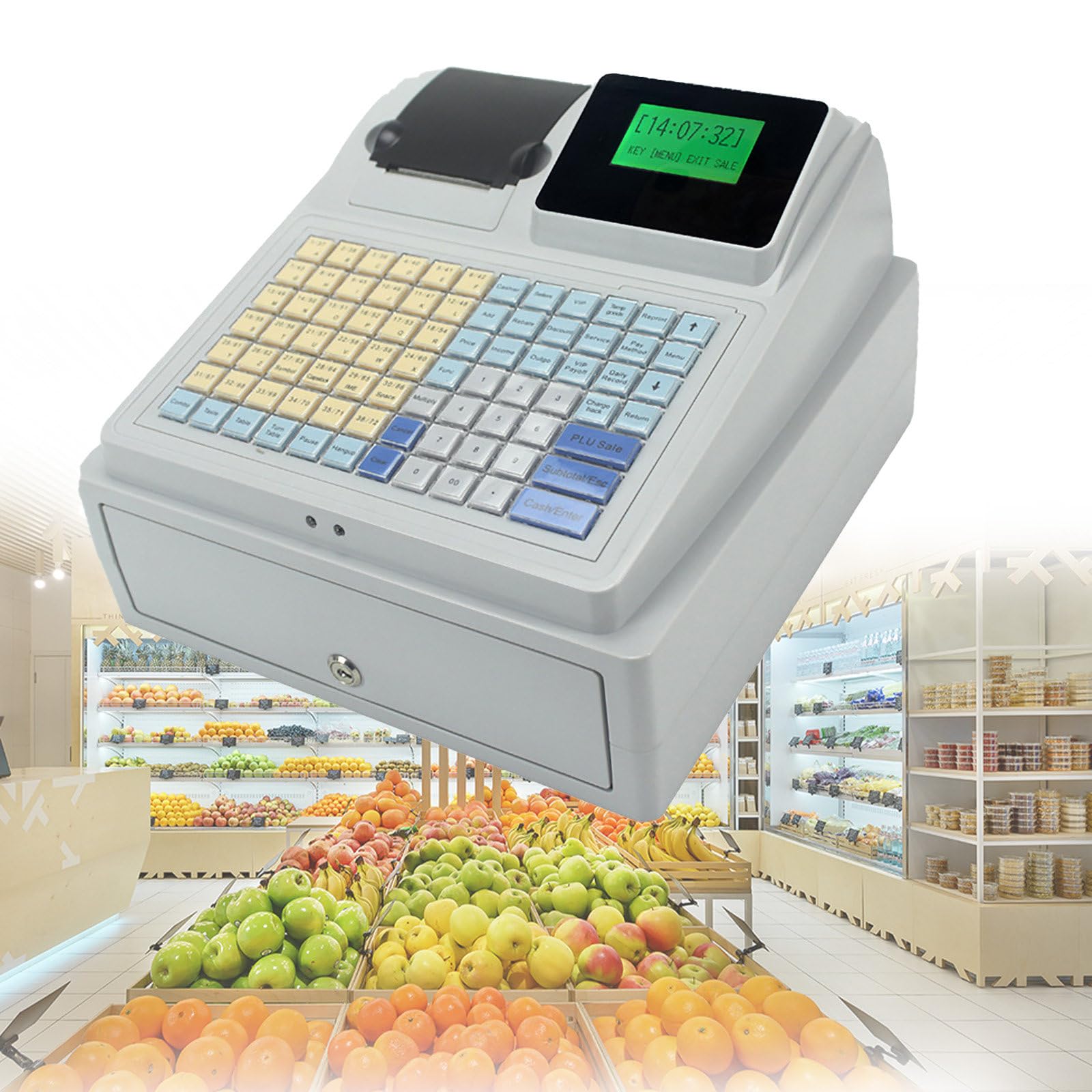 Caja registradora pequeña Impresora incorporada y Detector de Moneda Fácil de configurar y operar. para cajero, para supermercado frutería