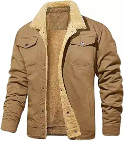 Jaqueta cargo masculina com forro de lã quente, casaco grosso de lapela de pelúcia casual de inverno para férias diárias de férias preto a verde militar (2GG marrom)
