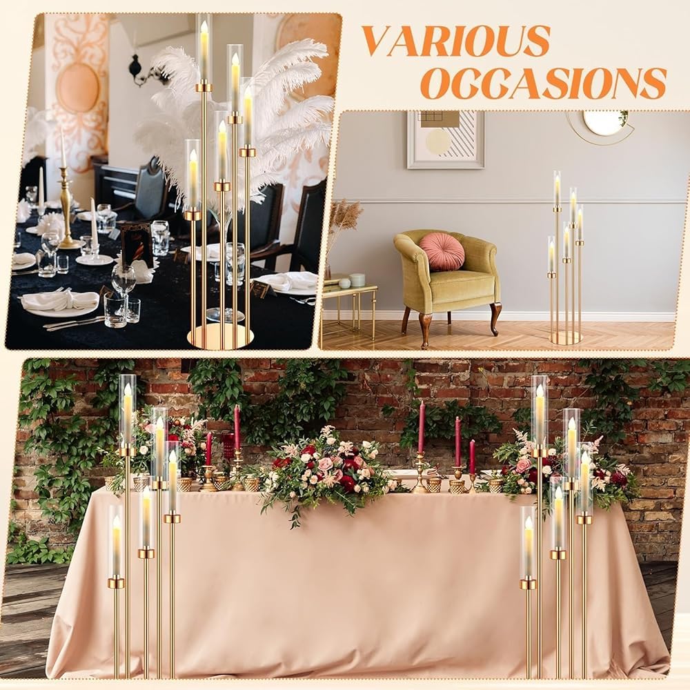 Set di portacandele a 5 bracci, centrotavola in metallo con paralume in acrilico per matrimoni, feste e decorazioni per la casa, altezza 107 cm (set da 4)