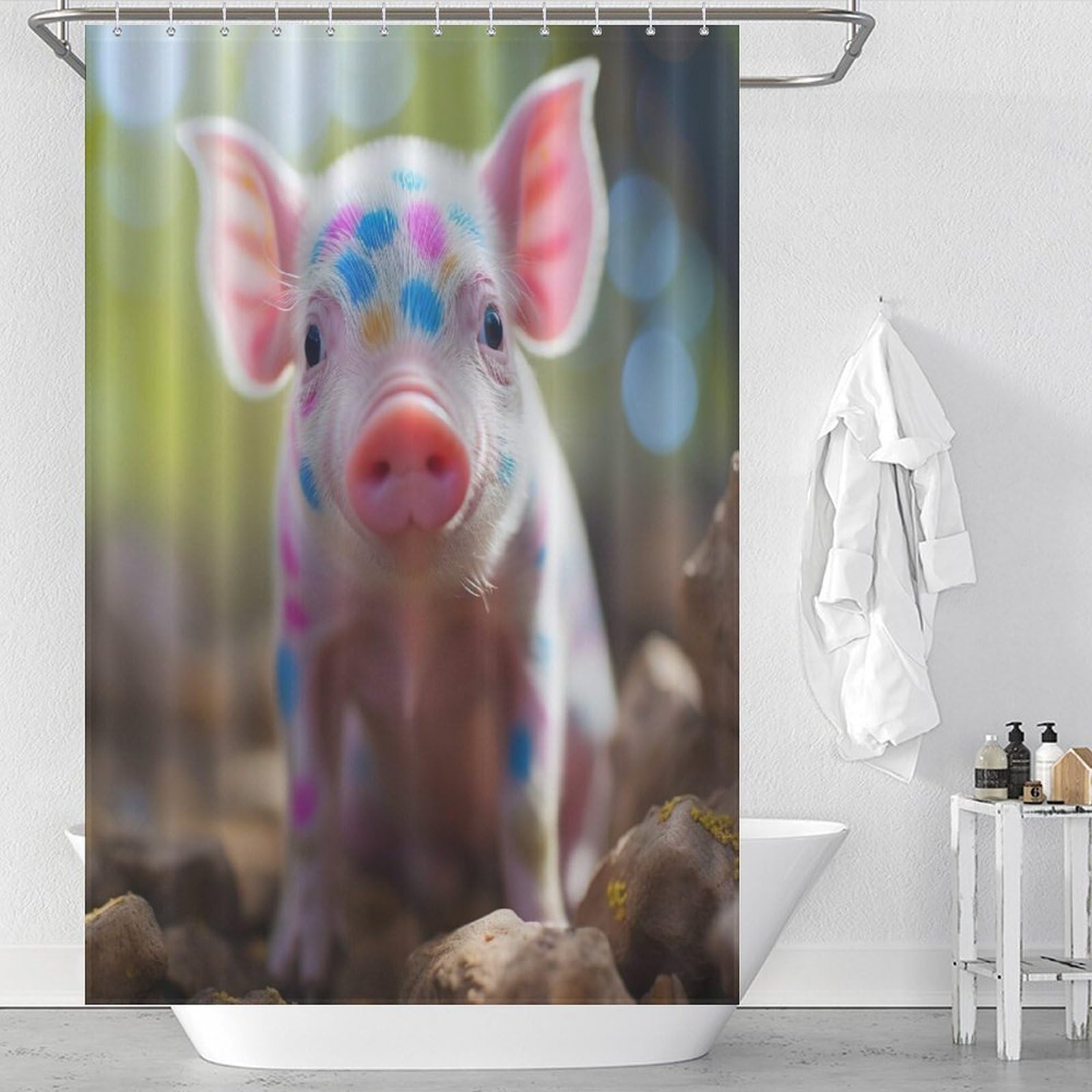 Rideau de douche cochon lavable et imperméable anti-moisissure pour baignoire