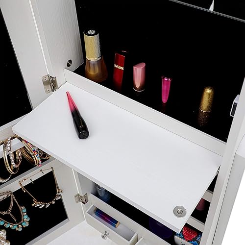 Miniatura 5 de MIYACA 6 LEDs Jewelry Mirror Armoire Organizer, Standing Lockable Jewelry Cabinet with Full-Length Body Dressing Mirror and Larger Capacity, 3