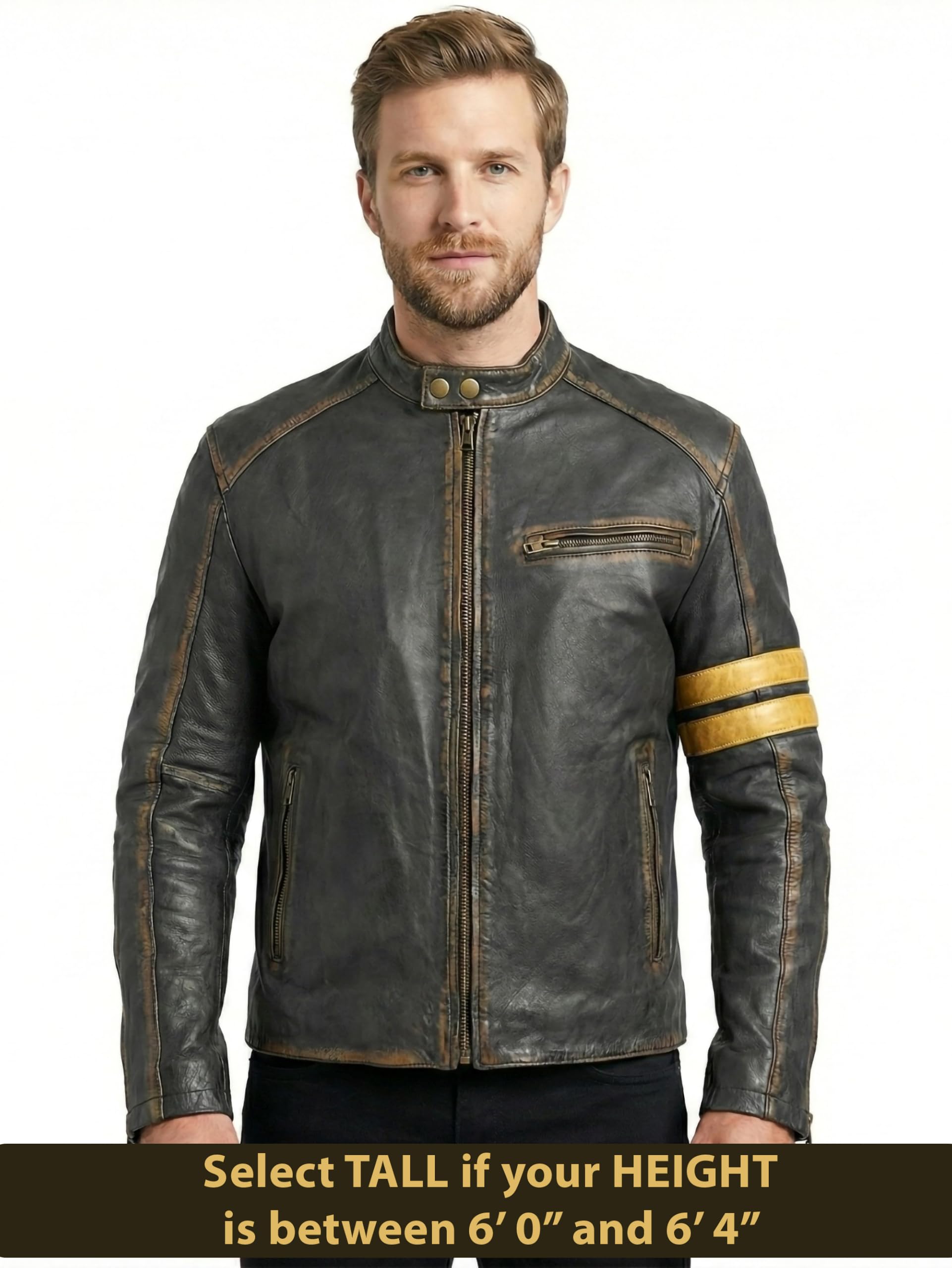 Veste de moto vintage en cuir véritable pour homme Noir vieilli