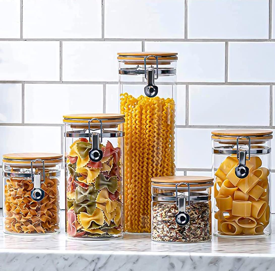 Borosilicate Glass Food Storage Canisters with Airtight Bamboo Lids Borosilicate Glass Food Storage Canisters with Airtight Bamboo Lids