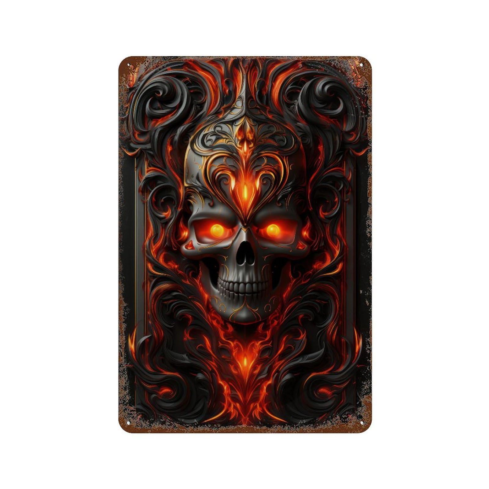 Flaming Skull Artwork -3 11.8"x7.9" Decorative Tin Sign, Retro Wall Decor for Bistro, Counter And Cafe Decor