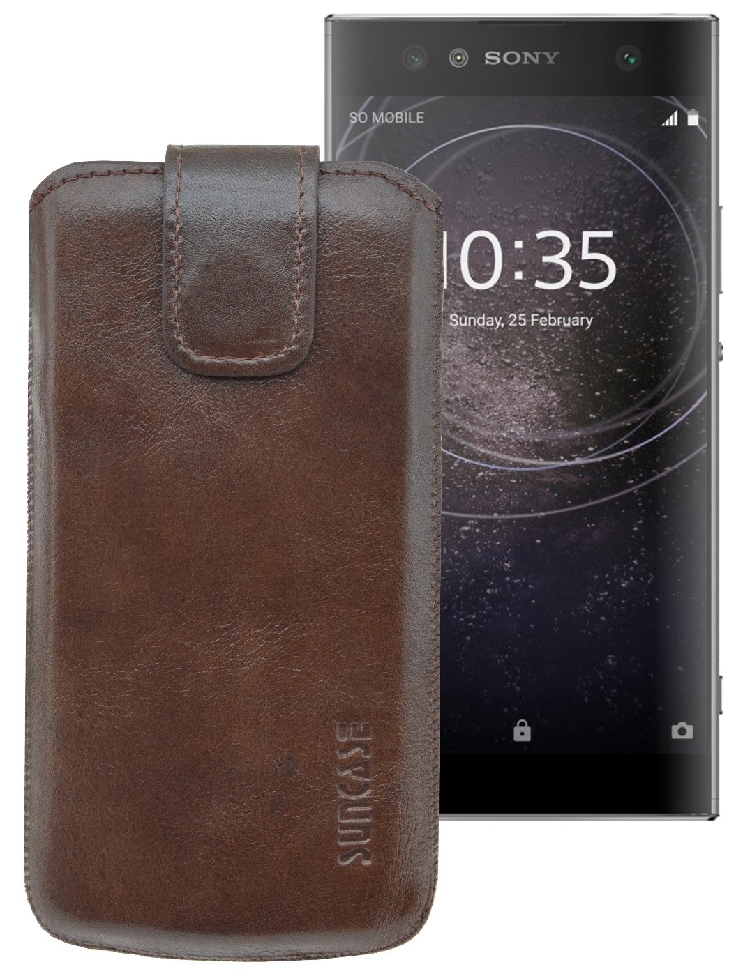 Suncase ® Leather Pouch with Pull-Up Strap Case Skin Cover Pouch Case For Sony Xperia XA2 Ultra