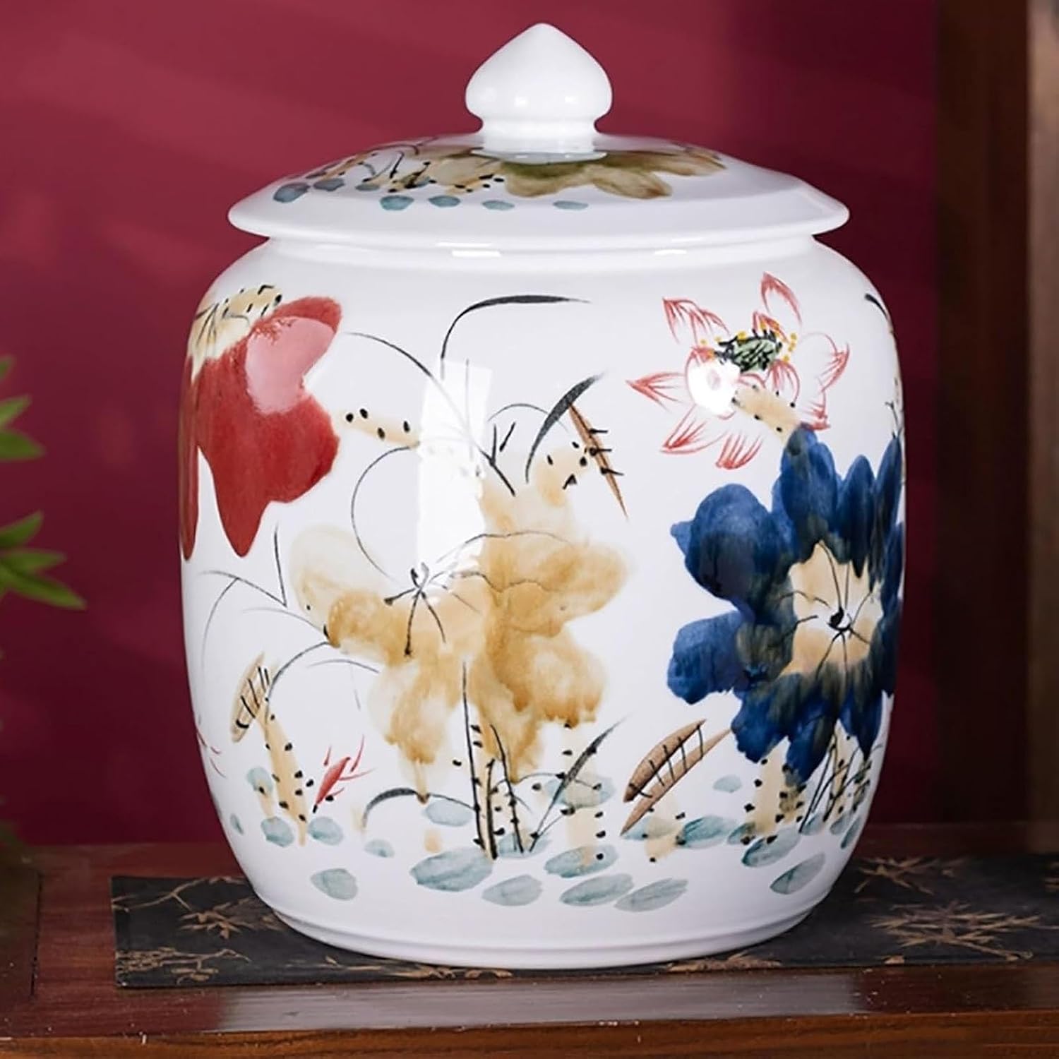 Ceramic Rice Container Rice Bucket Food Dispenser Rice Storage Box Kitchen Sealed Jar With Lid Grain Dispenser Grain Ceramic Container Grains Snacks Candy Coffee(1,25kg)