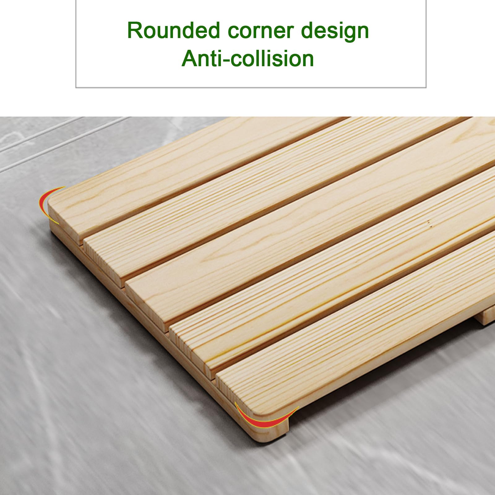 Caillebotis de Douche Rectangulaire,Tapis de Bain en Bois Naturel,Tapis de Bain en Bambou,Tapis de Douche Antidérapant pour Cuisine et Salle de Bain,Tapis de Séchage Imperméable (30x60cm/12x24in)