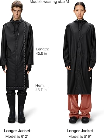 RAINS Longer Jacket for Women & Men Waterproof Hooded Raincoat