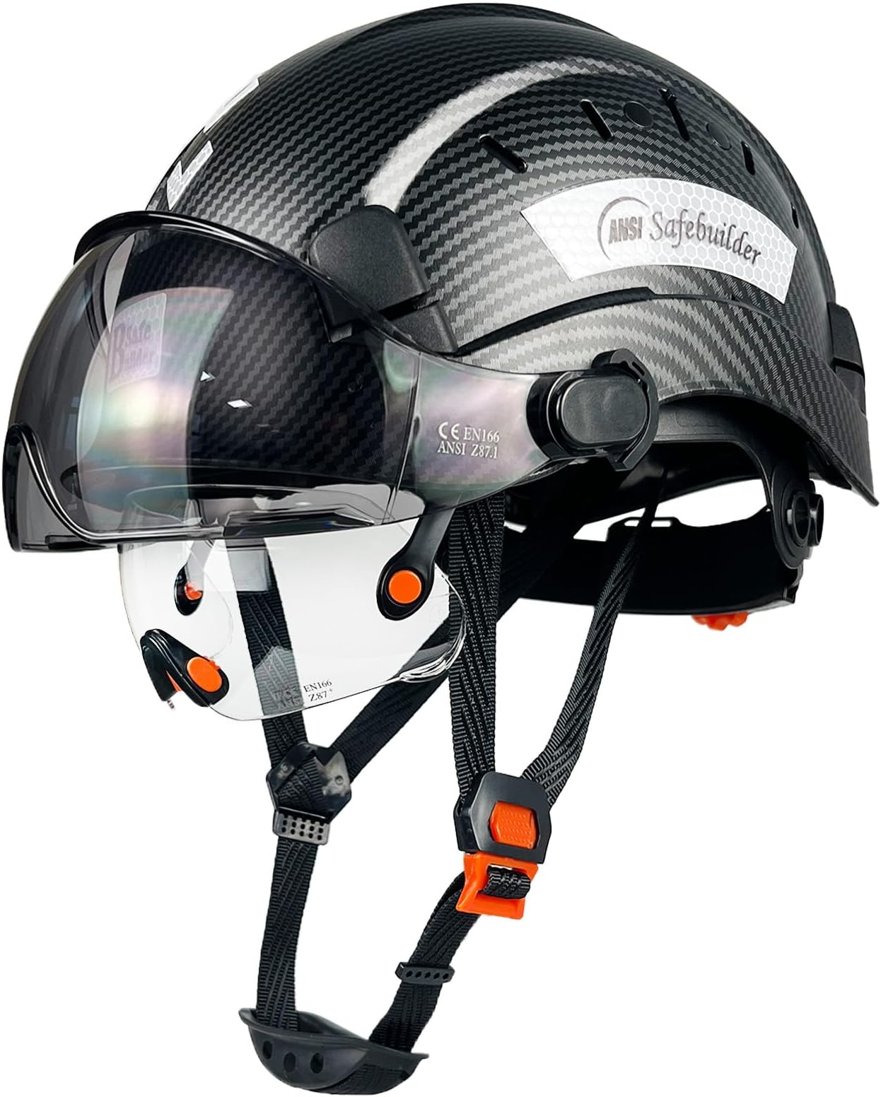 CR06X+2V Construction Safety Helmet with Build-in Visor ABS Hard Hat with Visor OSHA Approved Hardhats Vented Carbon Fiber Pattern Industrial Head Protection Certified ANSI/ISEA Z89.1
