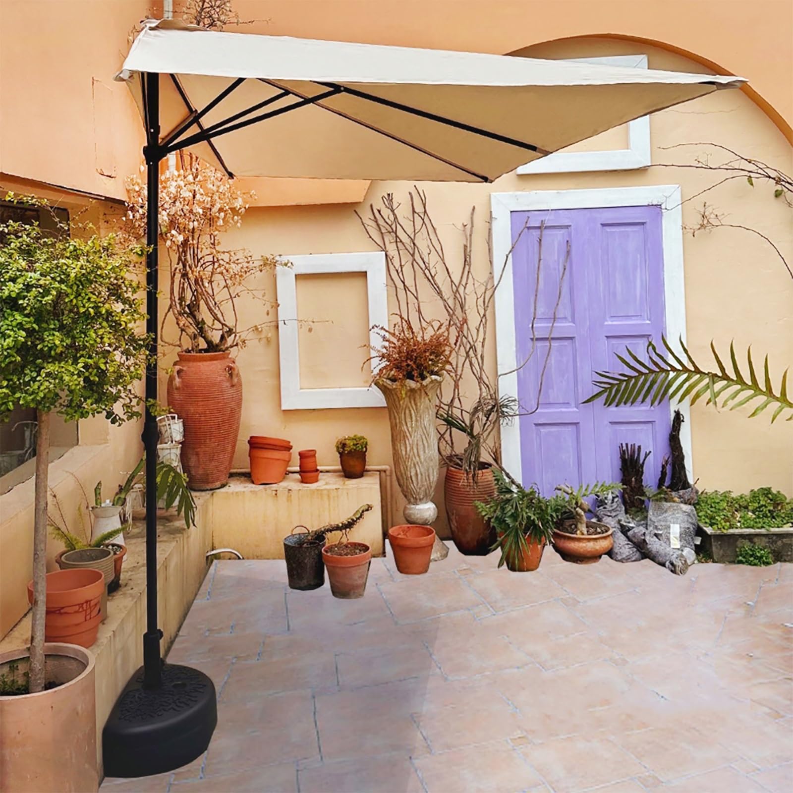 Rectangular 6.5/8/9ft Wall Half Parasol, Patio Umbrella for Outdoor Garden, Patio, Balcony Yard, Adjustable Height
