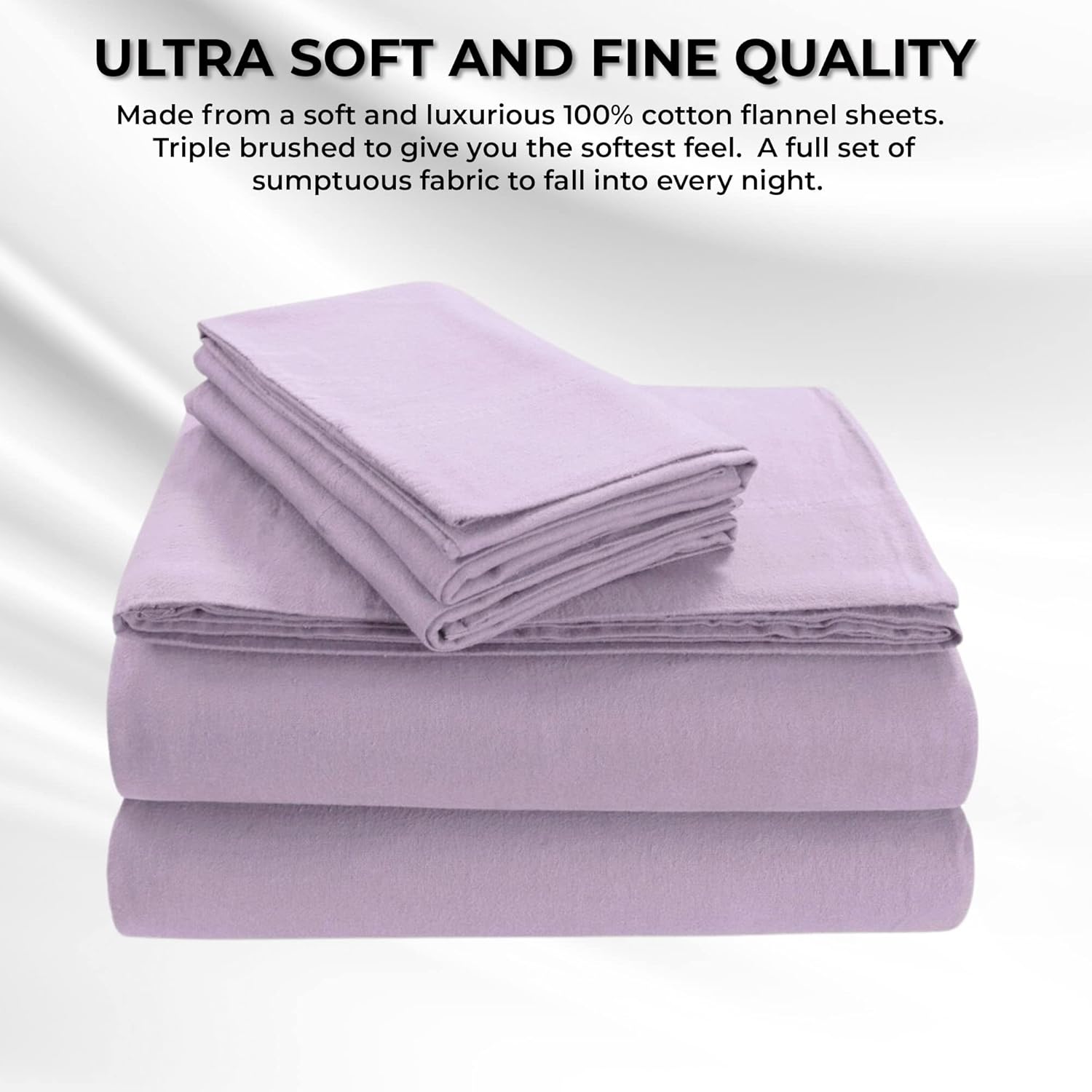 Tribeca Living Luxury Solid Flannel Deep Pocket Sheet Set, Queen, Lavender, (FLSOEDQULA)