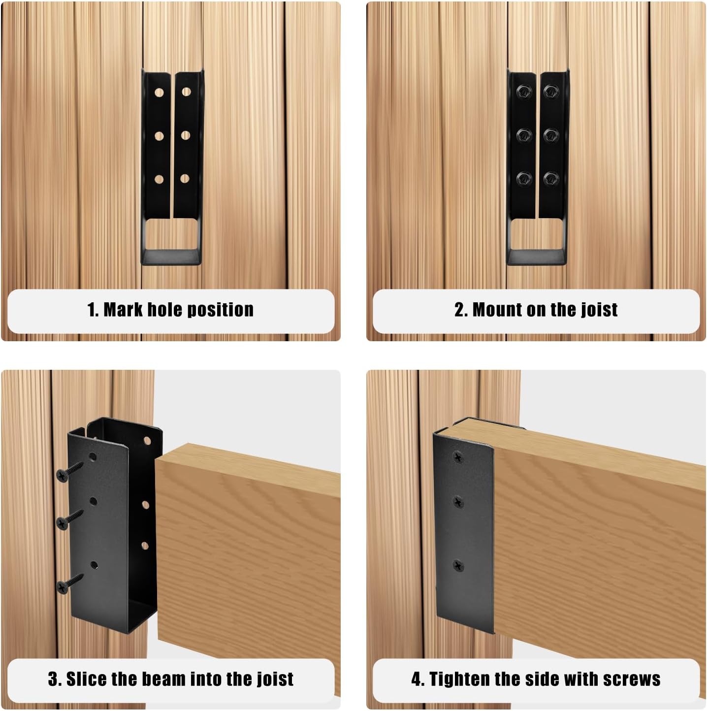 8 Pcs Upgraded Concealed Beam Hangers, 2"x6" Outdoor Concealed Flange, Q235B Steel Frame Bracket, Railing Bracket for Beam, Swing, Handrail, Fence 2"x6" (Black)